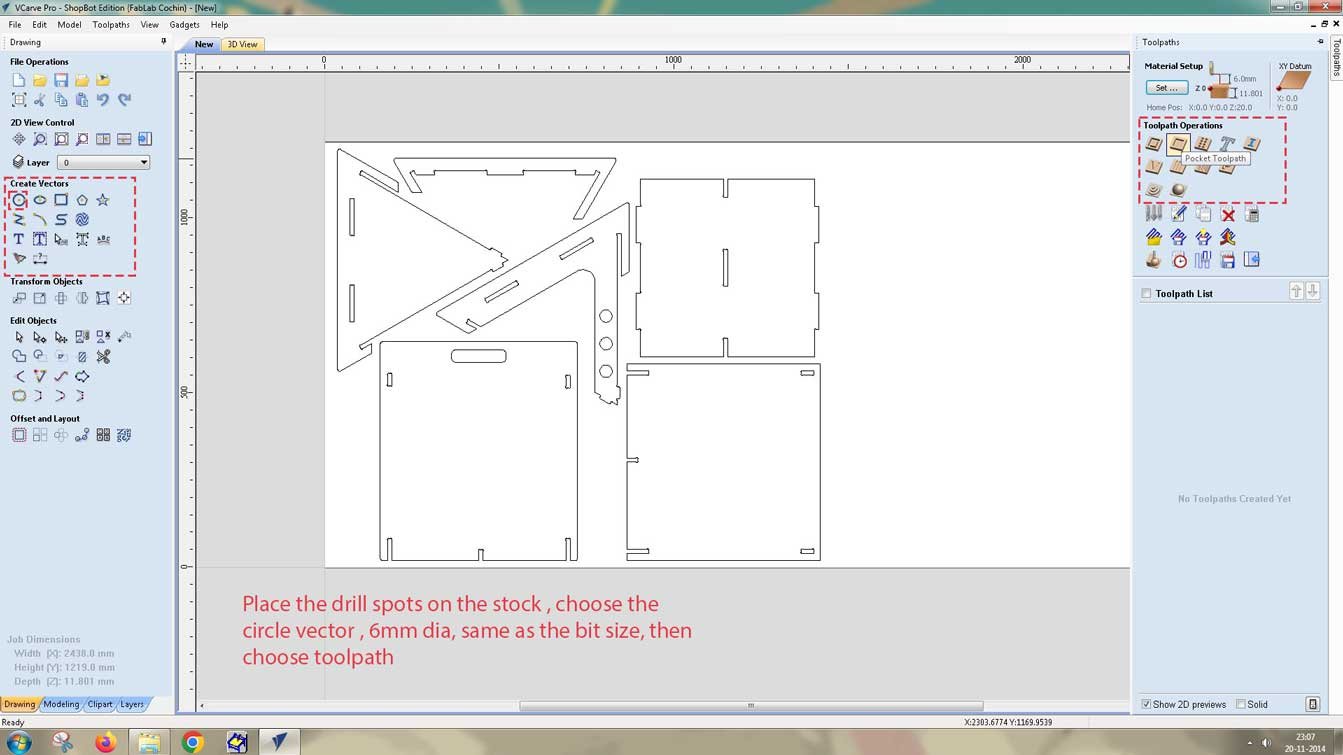 Place drill spots so that the spindle does not hit the screw heads or screws.