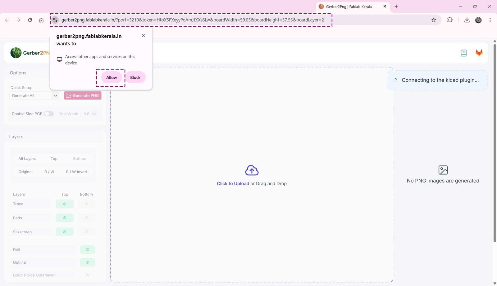now you can see the fab icon along the horizontal bar in the PCB editor of KiCAD.