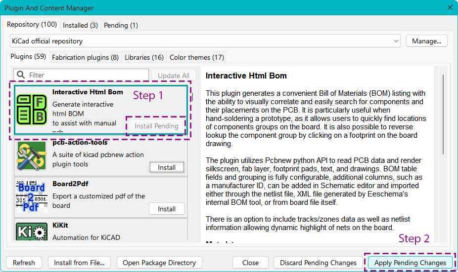 Open Plugin and Content Manager and search for Interactive HTML BOM plugin