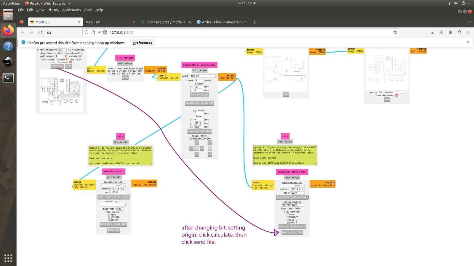 Adjust the Z-axis so the bit touches the board and send file for milling