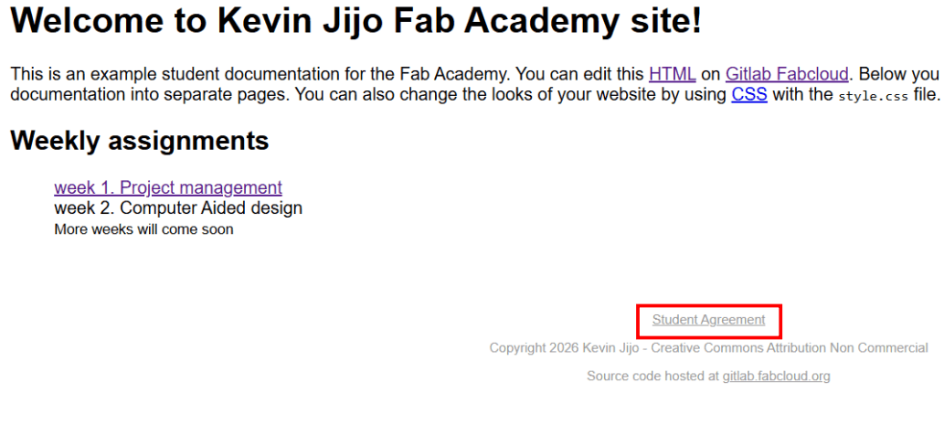 Student agreement in Footer