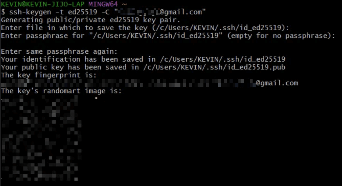 Creating the SSH key pair in Git Bash