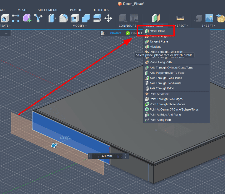 Offset plane for screen