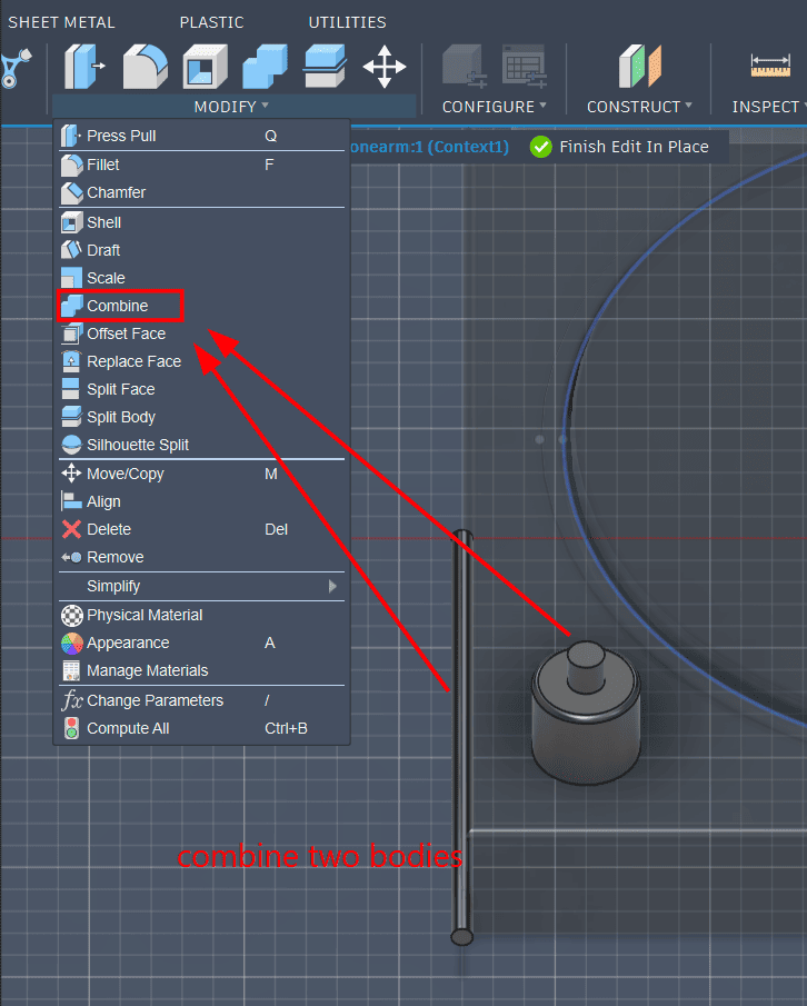 Combine bodies dialog
