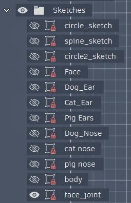 Fusion 360 sketches of individual components