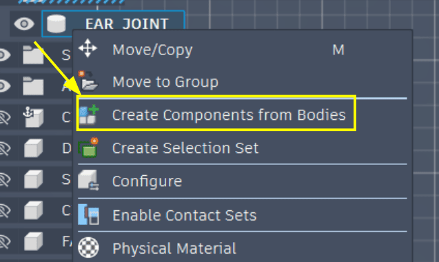 Converted Fusion 360 bodies into components