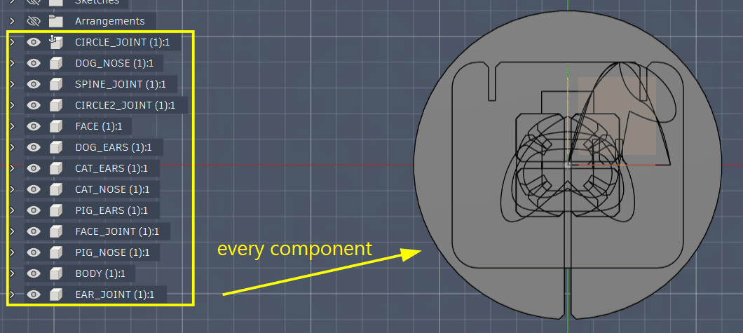 Stacked components in Fusion 360 browser