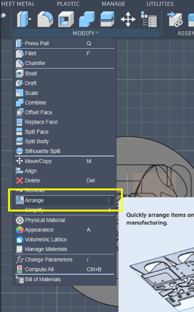 Arrange tool being used in Fusion 360