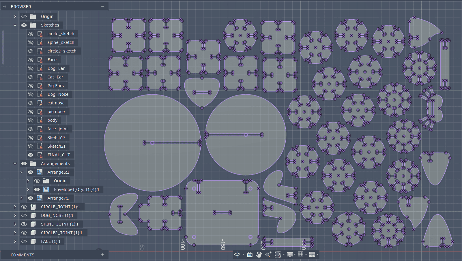 Test cut layout arranged for laser cutting