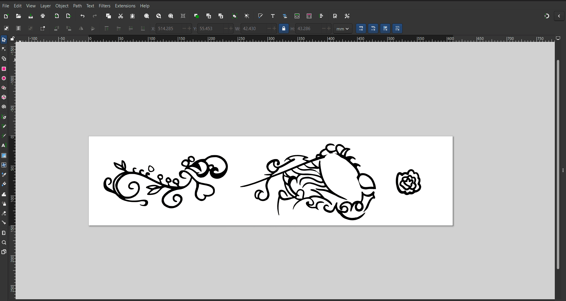 Inkscape workspace showing imported designs