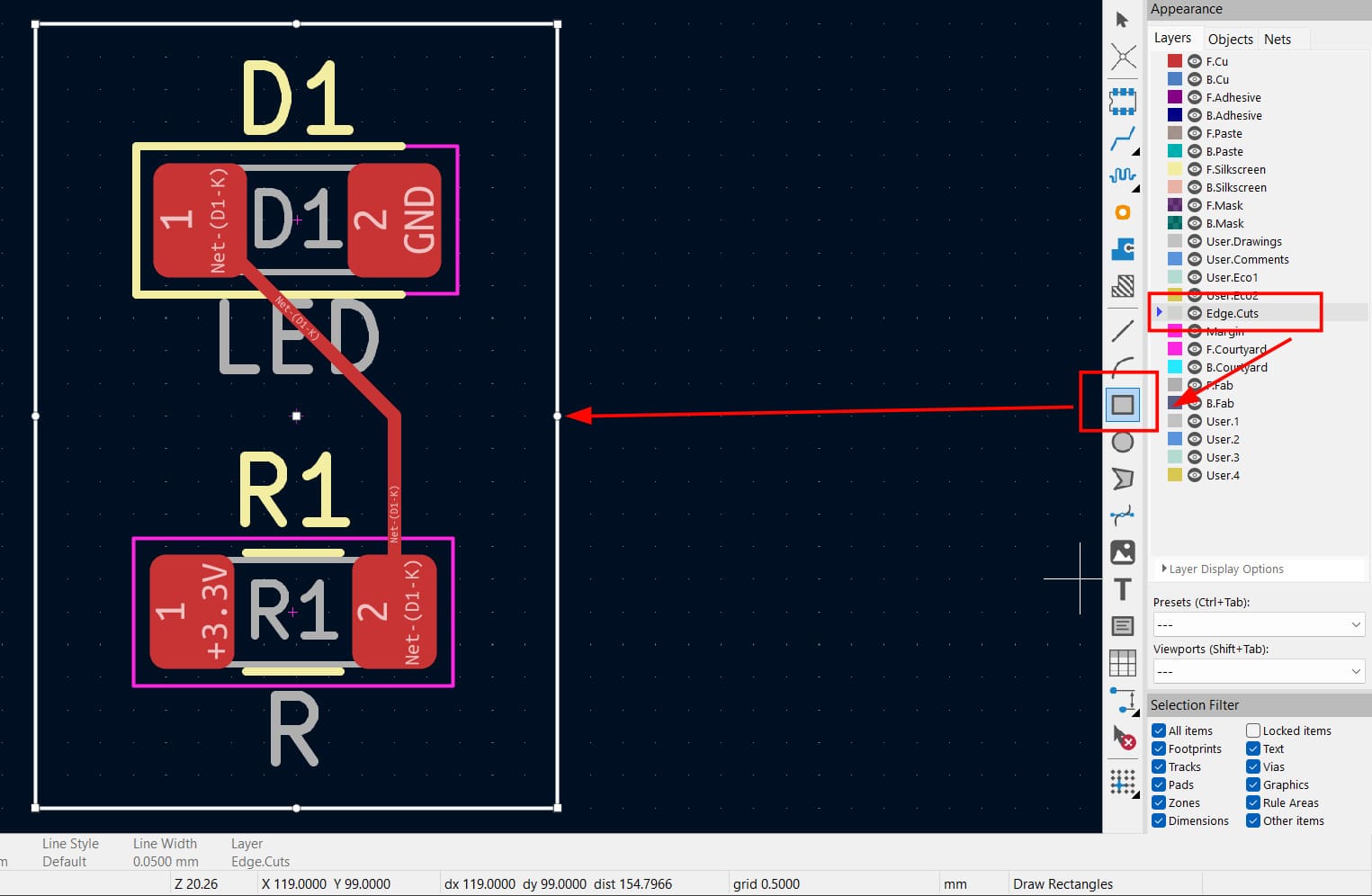 KiCAD Edge.Cuts boundary