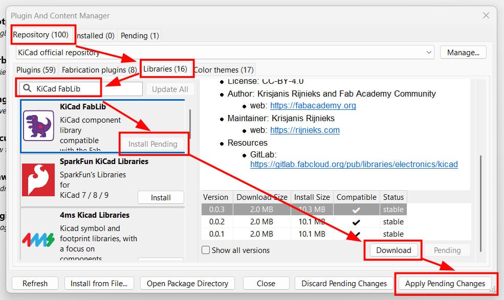 KiCAD FabLib install