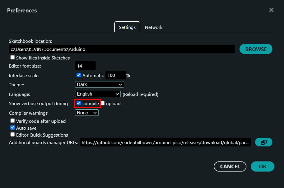 Arduino verbose output