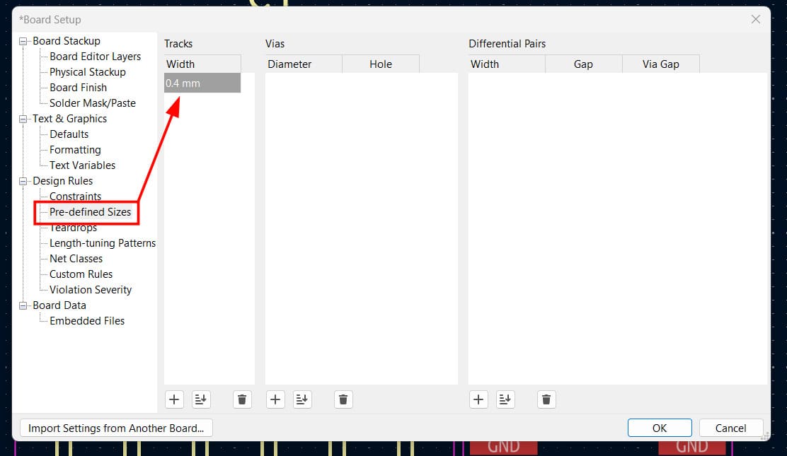 PCB constraints configured