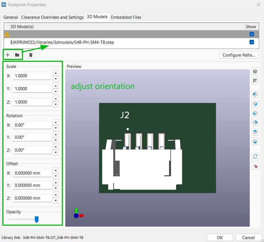 3D model alignment in KiCAD
