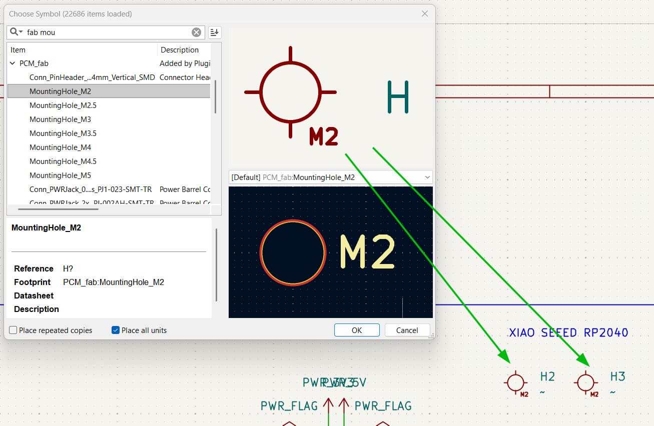 Mounting holes in schematic