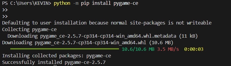 Pygame CE install screenshot