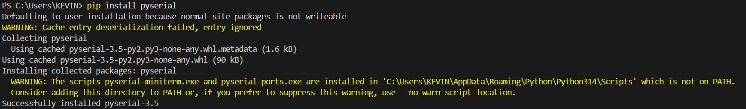 Pyserial install screenshot