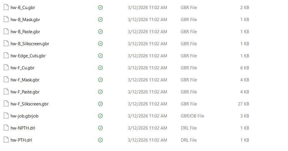 Output folder showing exported Gerber and drill files