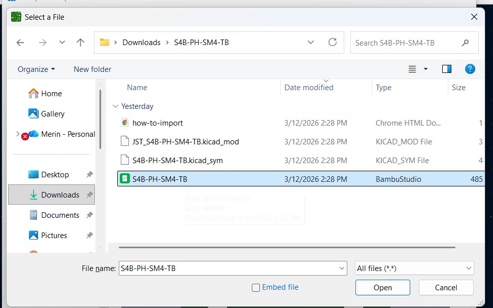 Confirming the selected footprint file path