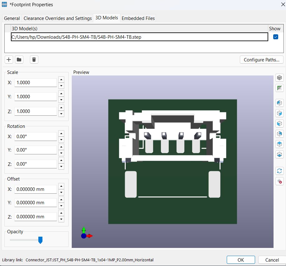 3D preview of the S4B-PH-SM4-TB connector footprint
