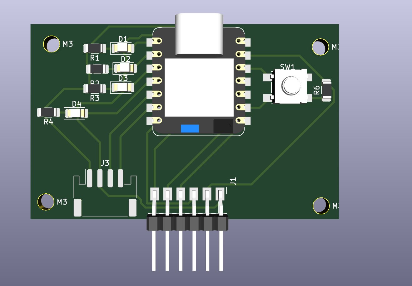 Final 3D view of the completed PCB design in KiCad