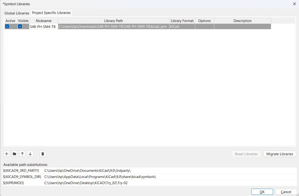 Adding a new library entry using the '+' button