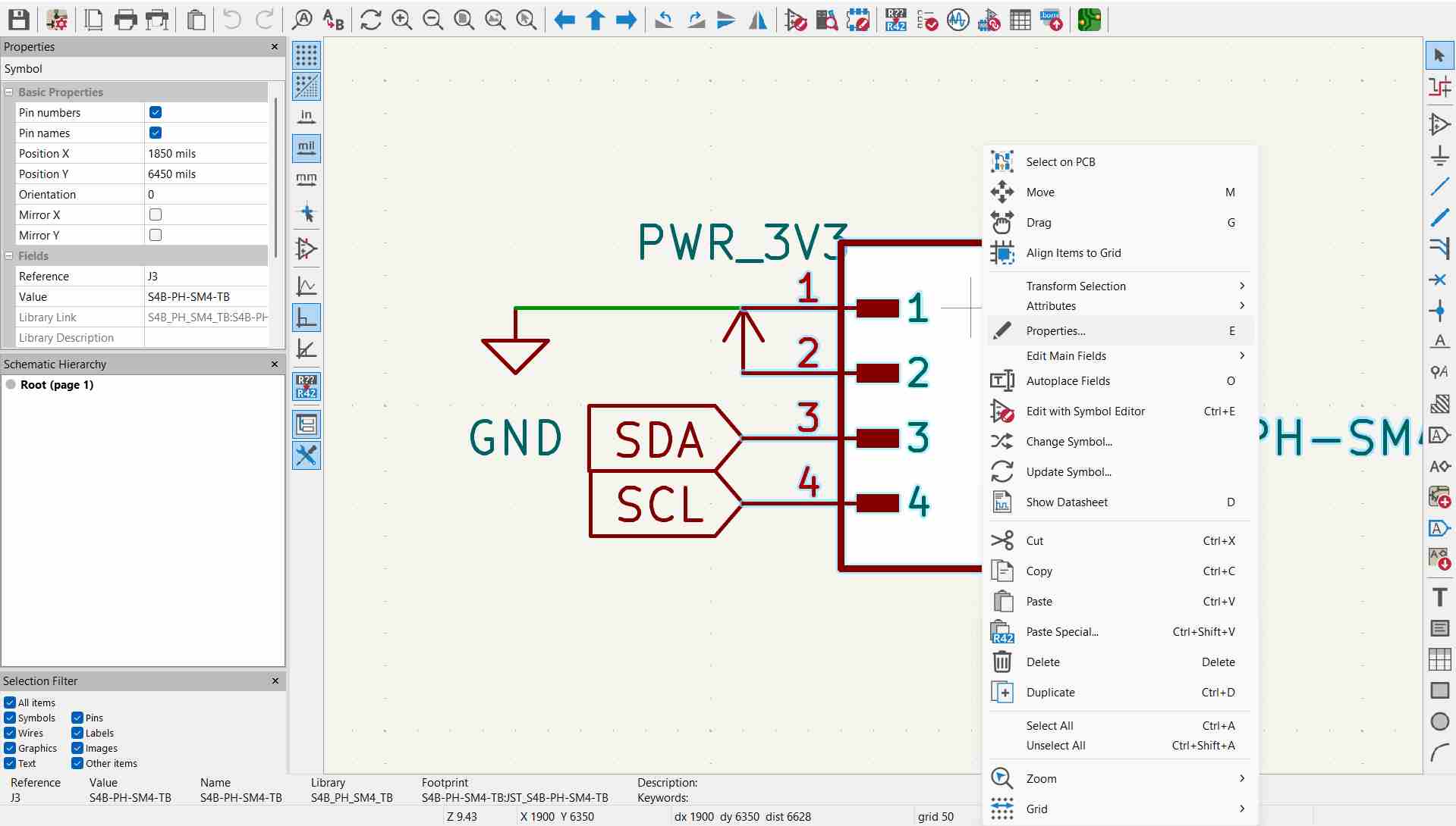 Right-clicking a symbol in the schematic editor