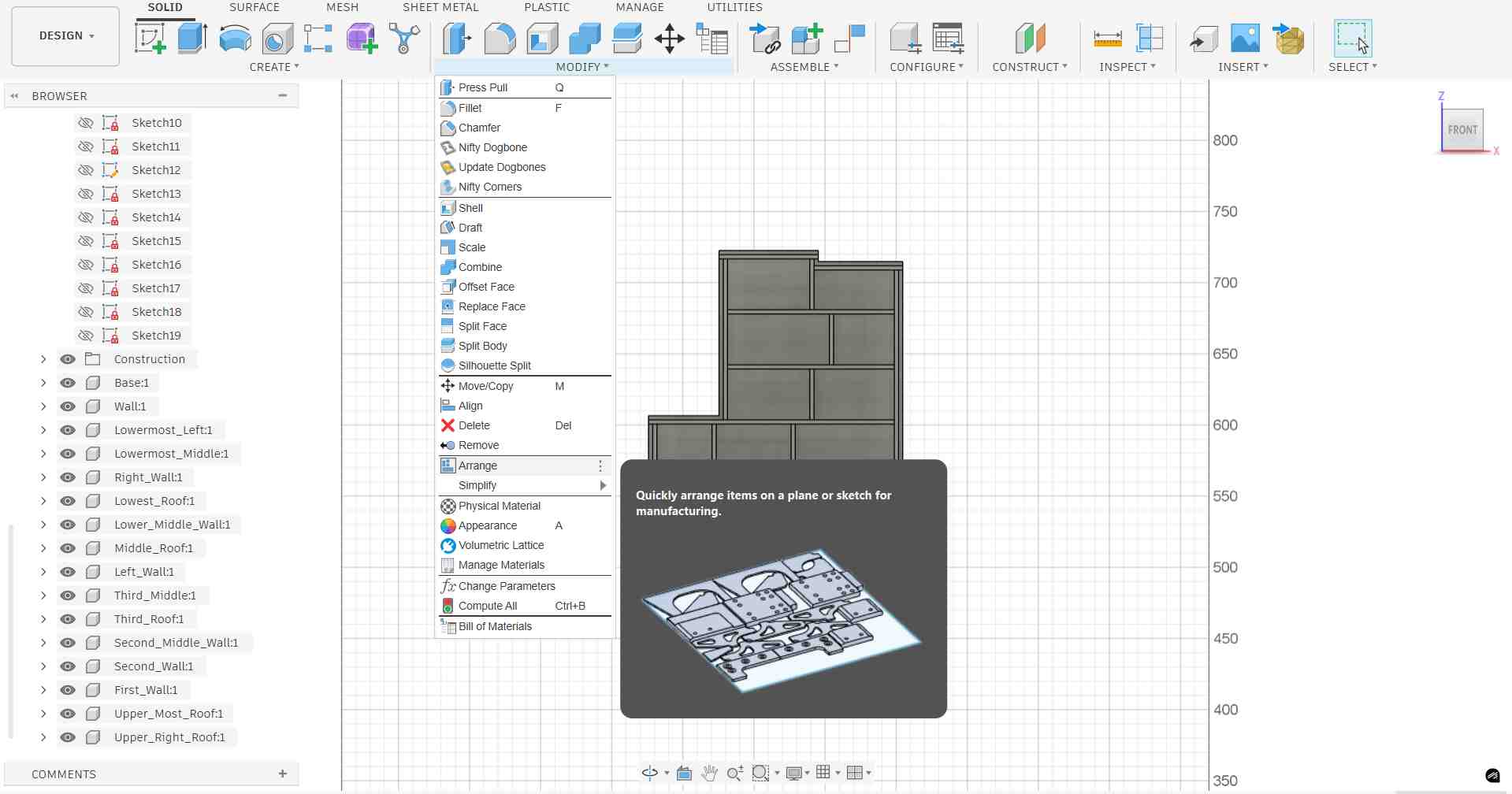 Arrange function dialog in Fusion 360
