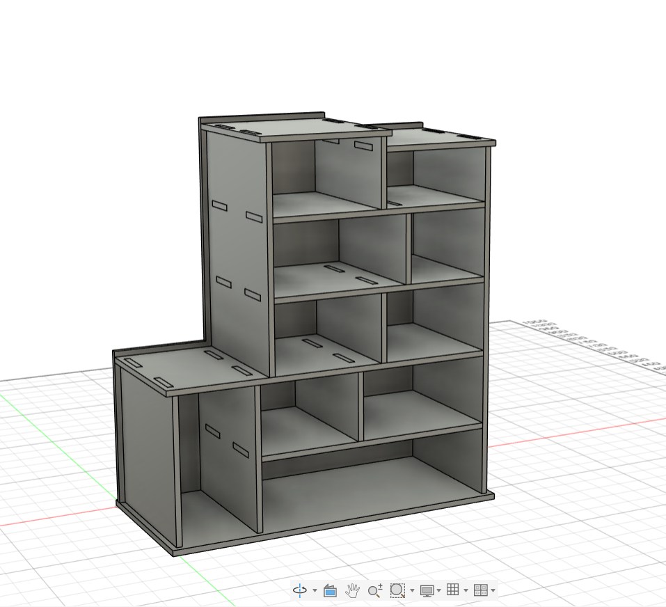 Doll house model showing press-fit joint notches on all panels