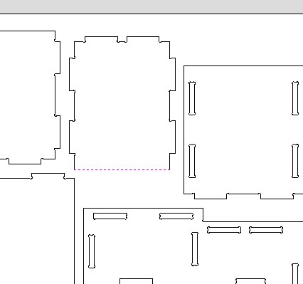 VCarve close-up showing an open vector flagged with a pink dashed line on a panel outline