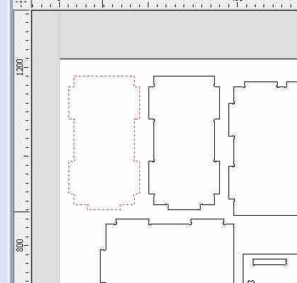 VCarve close-up of a selected panel shown with pink dashed outline in the top-left corner of the sheet