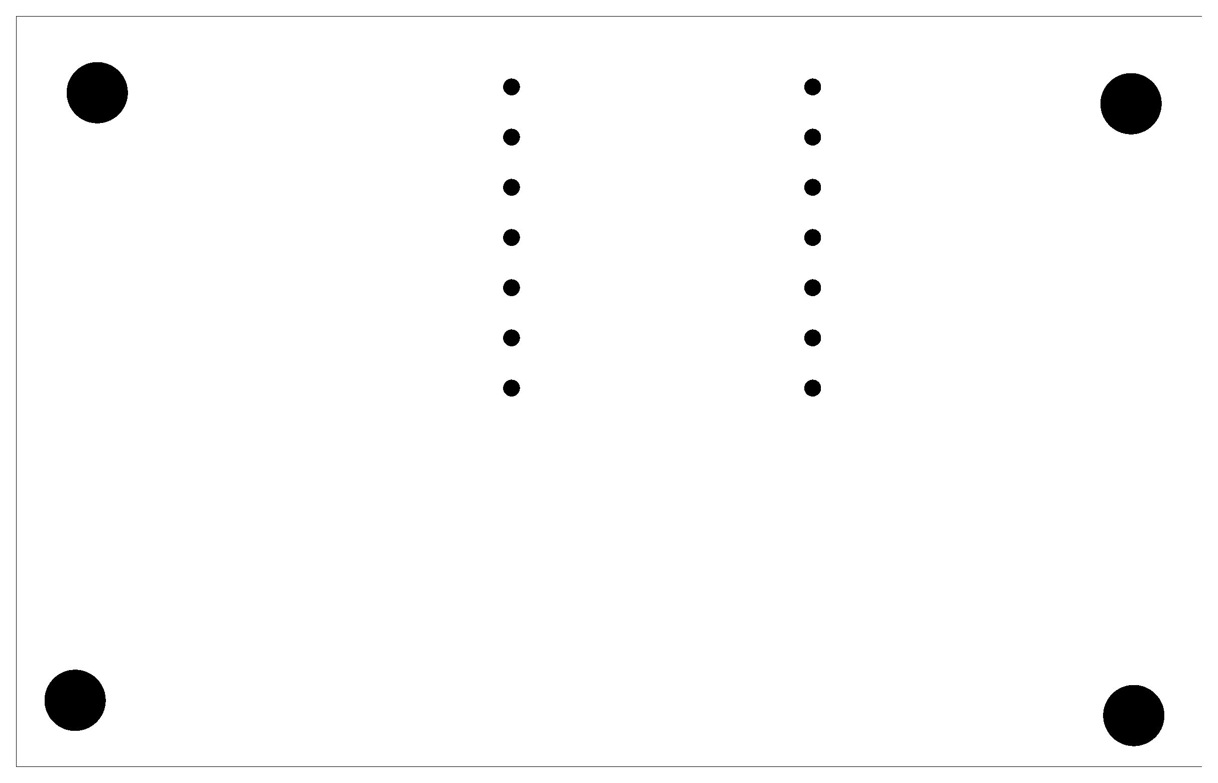 Drills PNG — black dots on a white background showing corner mounting holes and two columns of component pin holes