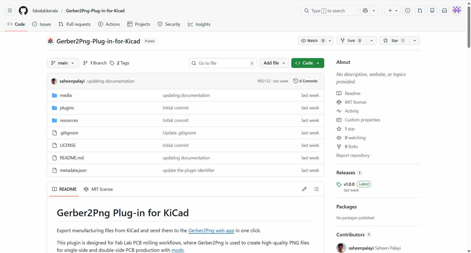 GitHub repository page for the Gerber2PNG KiCad plugin showing the Code dropdown and Download ZIP option