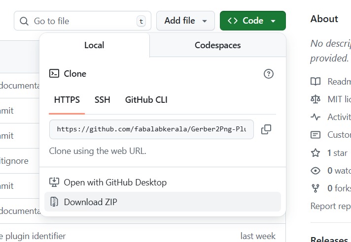 File system showing the downloaded Gerber2PNG plugin ZIP archive saved locally before installation