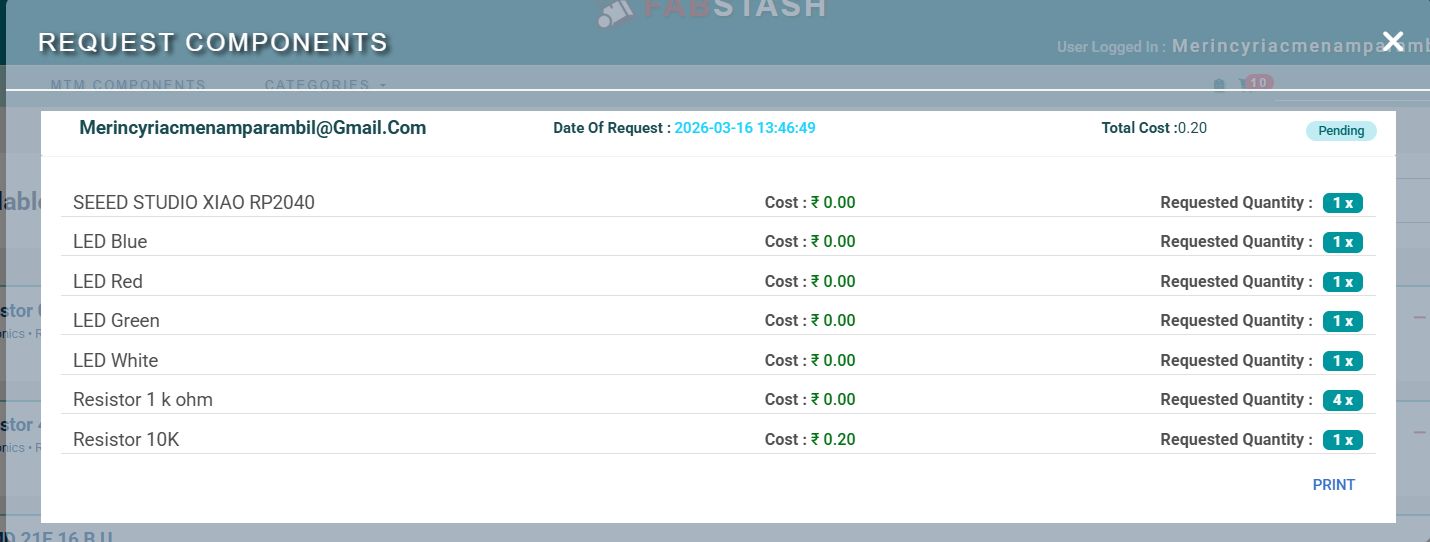Tactile push button and XIAO RP2040 module components laid out before soldering