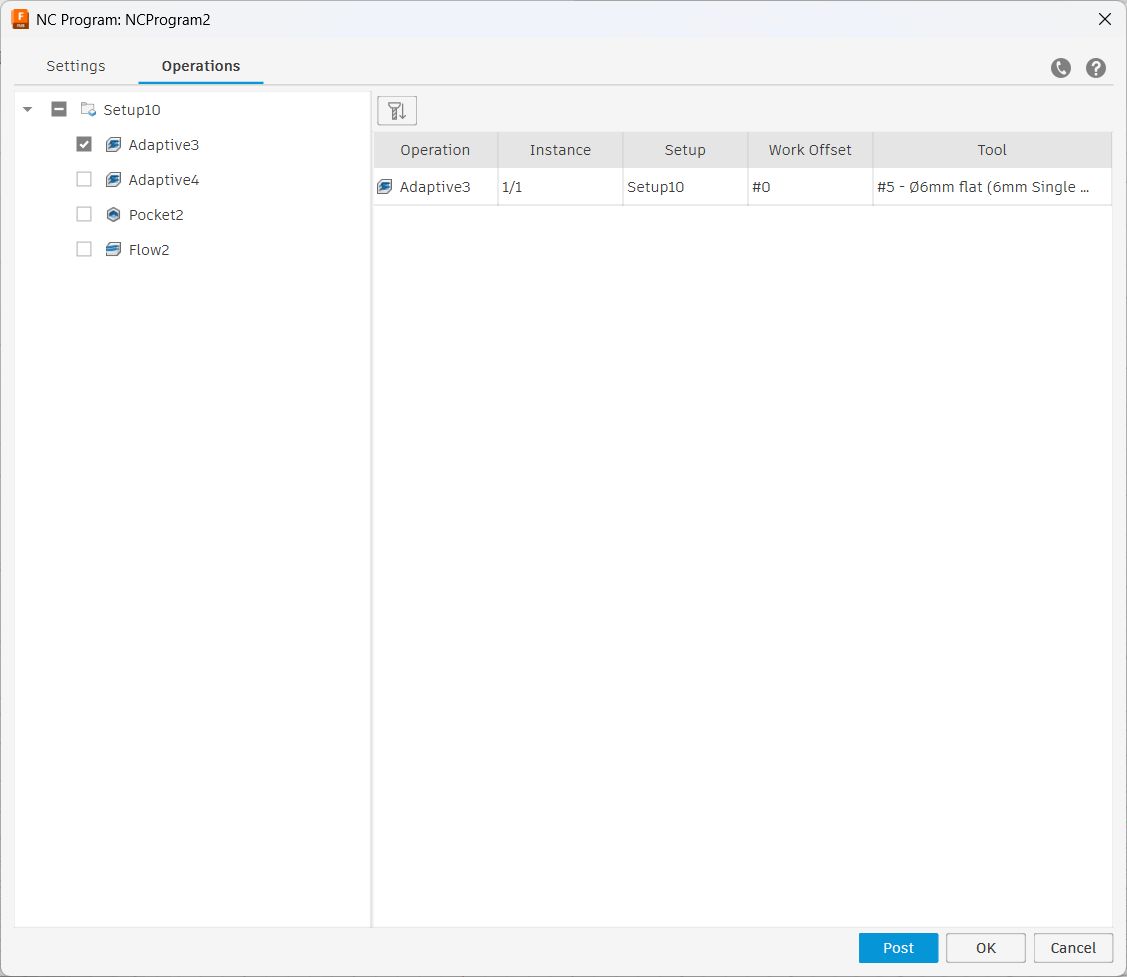 Post Process dialog showing post processor selection and output folder settings