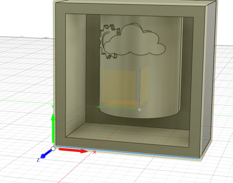 3D view of mould with WCS axes at bottom-left front corner after setup configuration