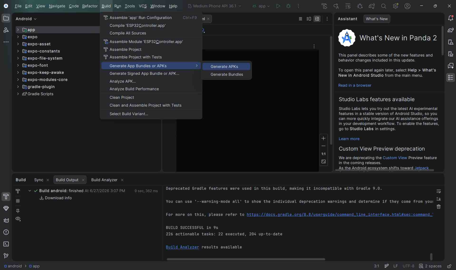 Build APK menu in Android Studio