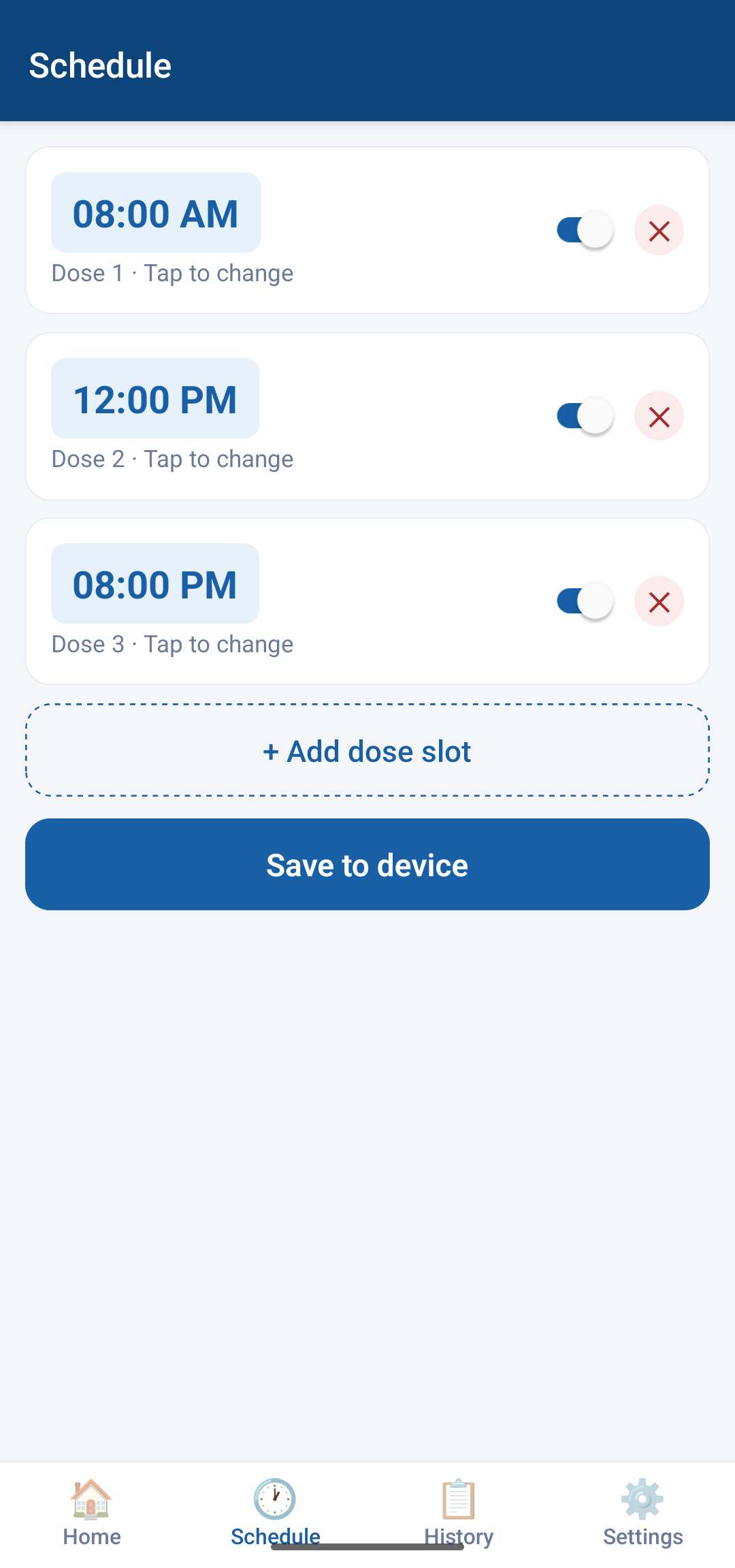 Schedule screen screenshot