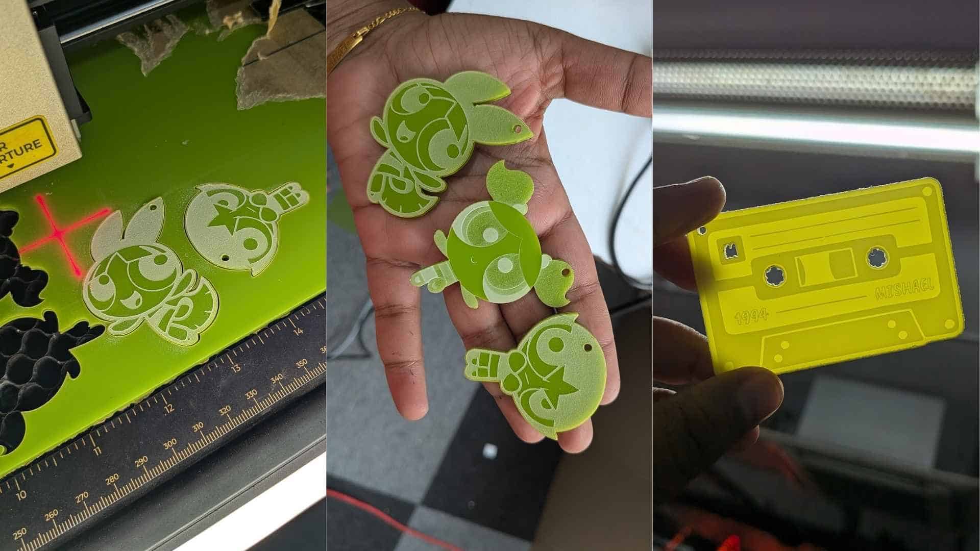 Acrylic laser-cut keychains in different colours