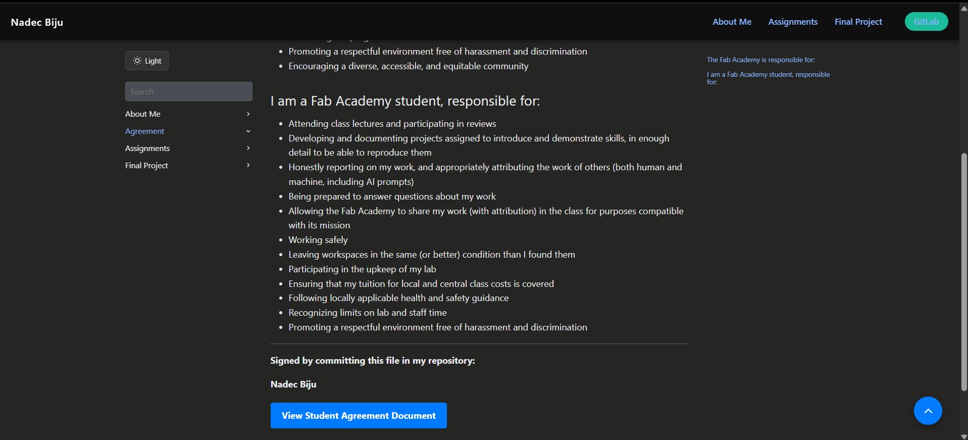 Student Agreement
