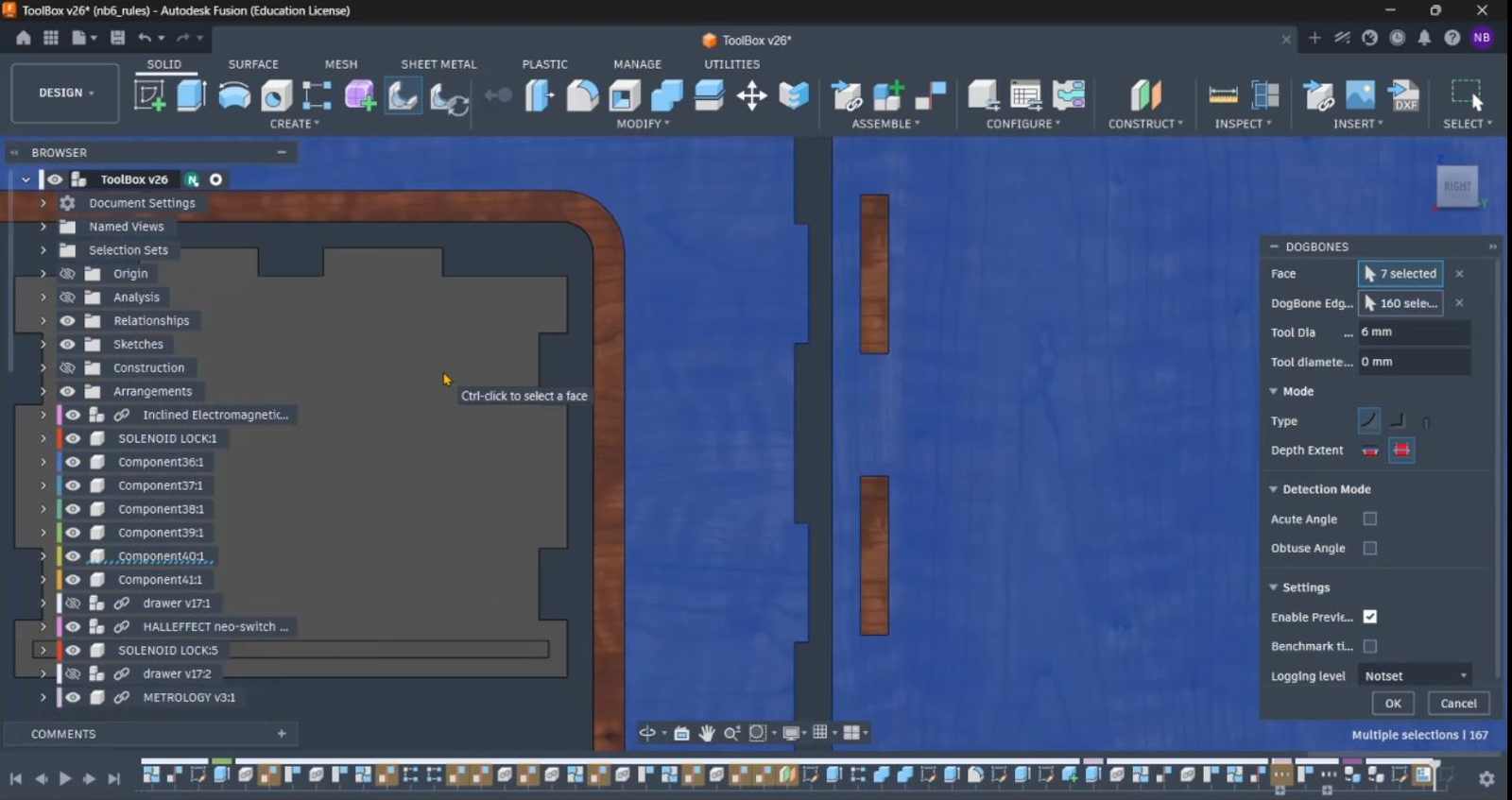 Adding dogbones