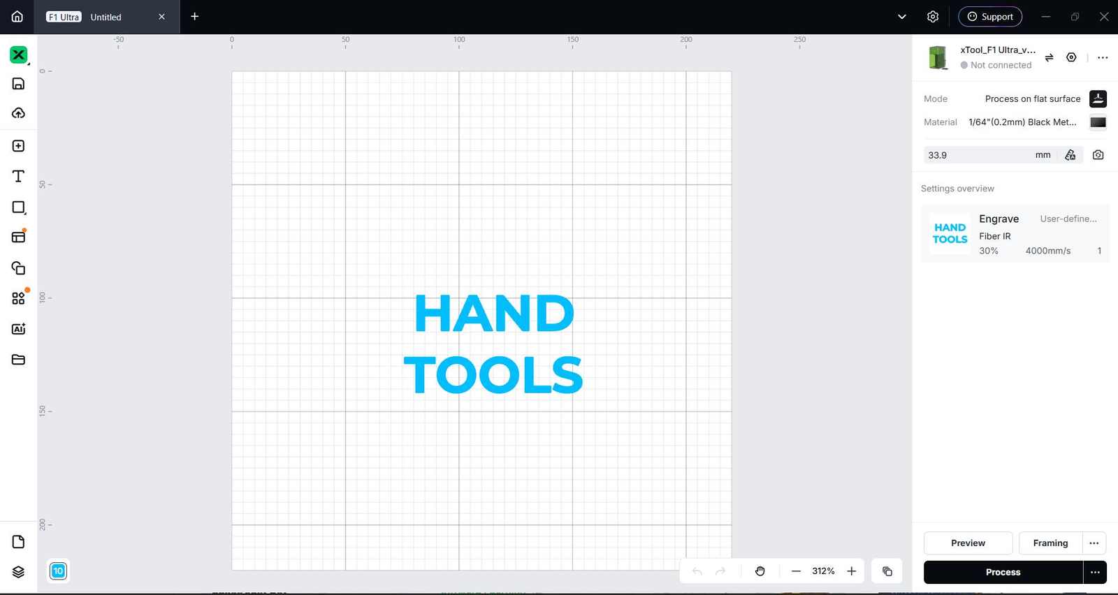 Aligning the handle text in xTool Studio