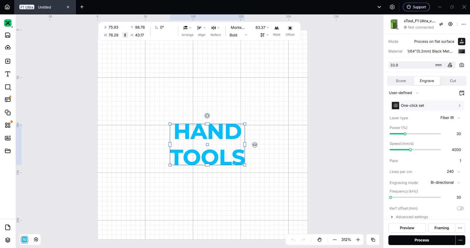 Setting engrave parameters for the handle text