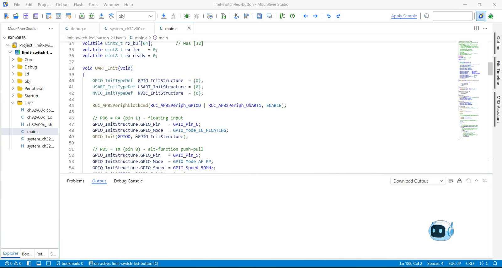 MounRiver Studio - main.c with the generated code