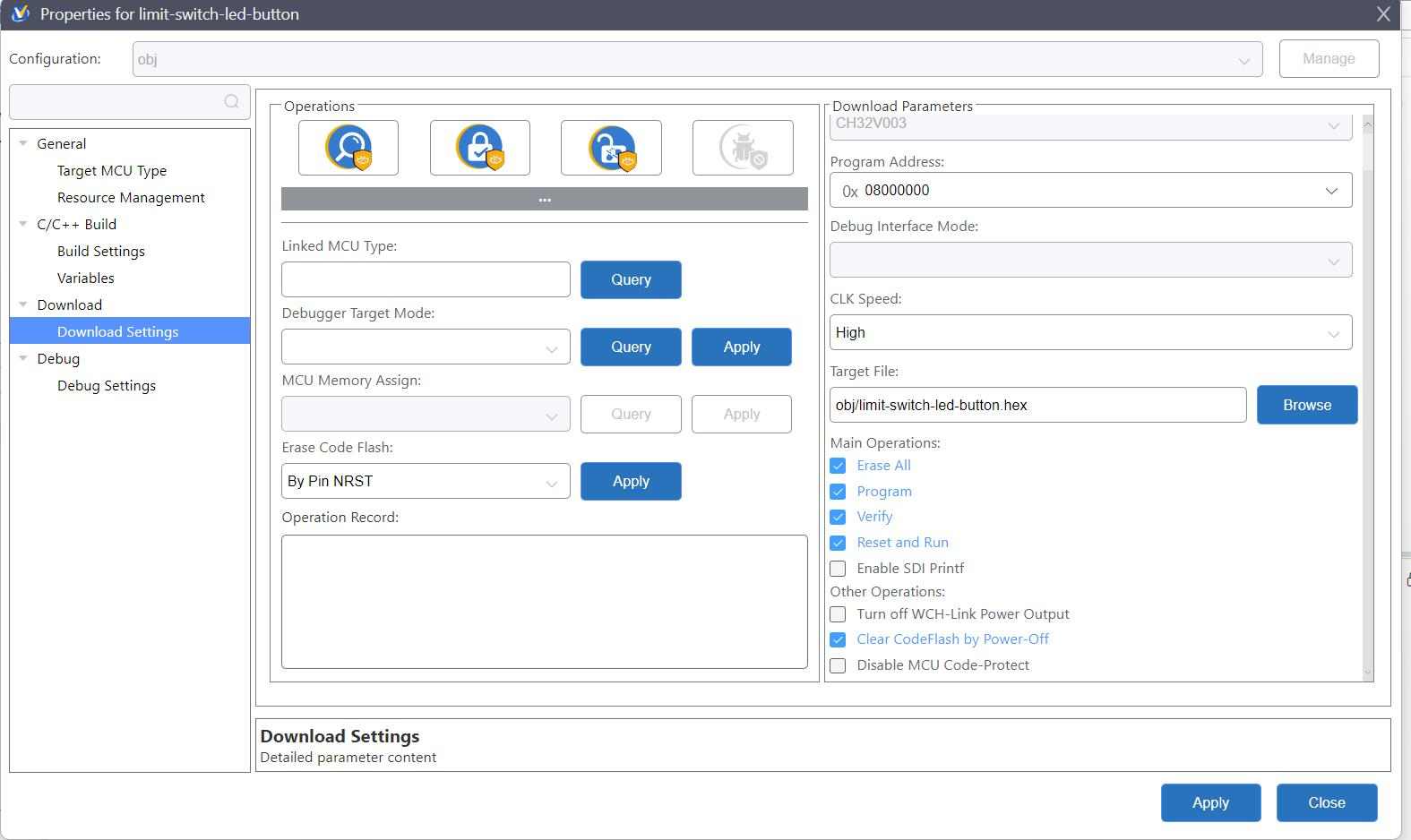 MounRiver Studio - Download Settings properties