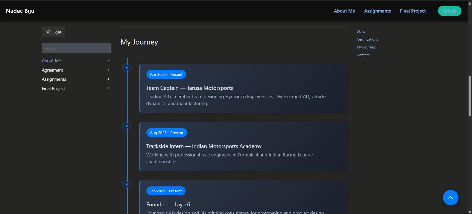 Timeline component on my website