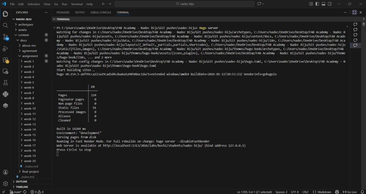 Hugo server running in terminal