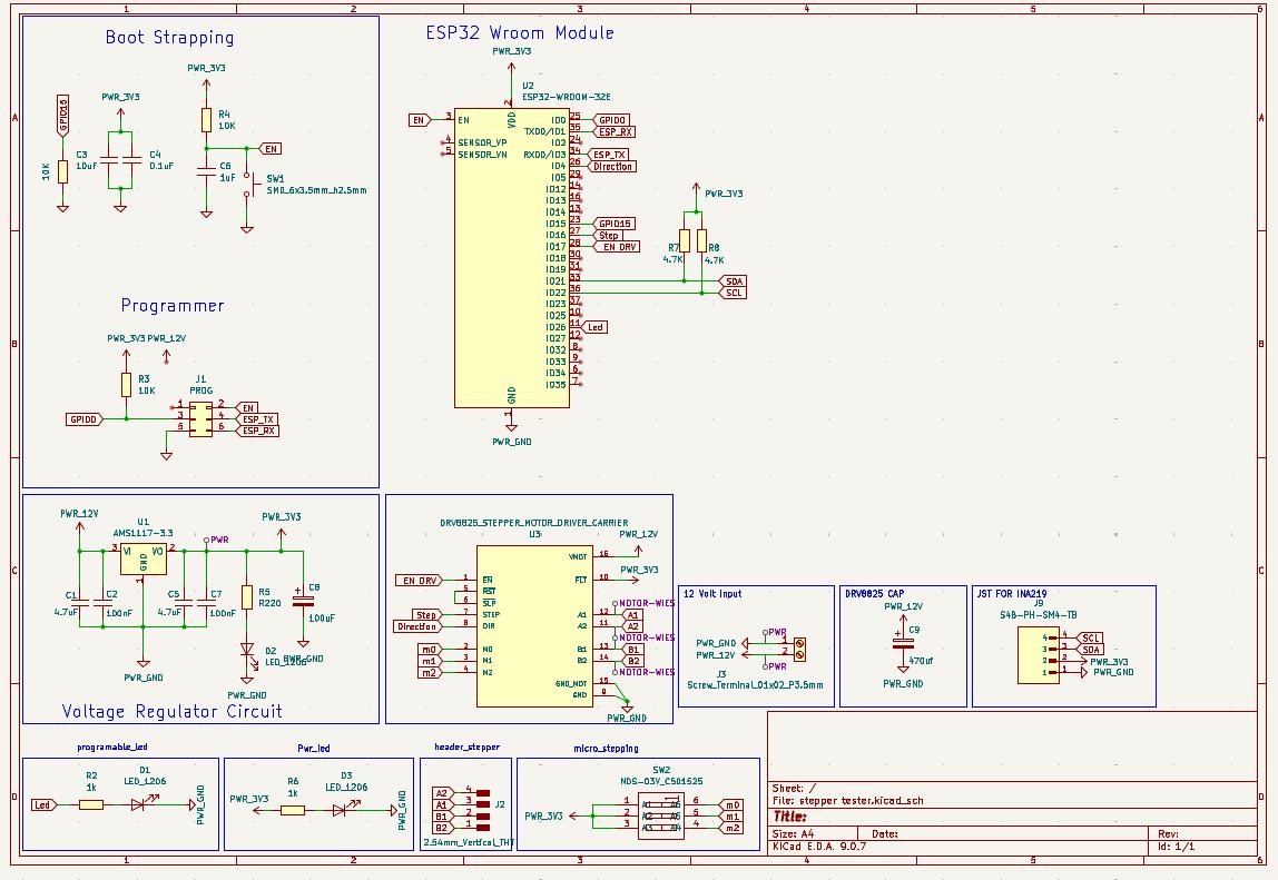 KiCad schematic — ESP32 + five DRV8825 drivers